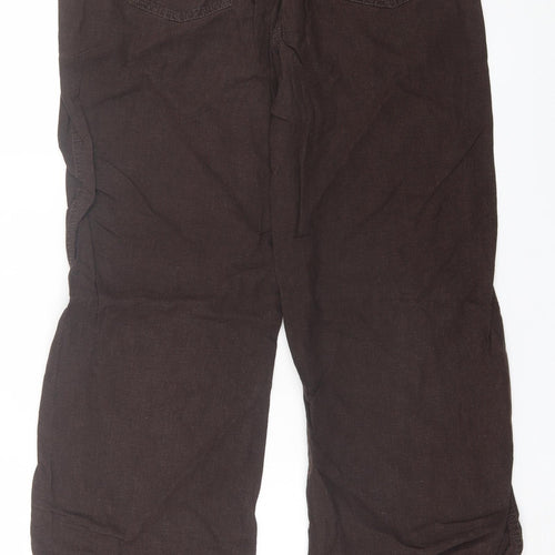 Marks and Spencer Womens Brown Linen Trousers Size 14 L32 in Regular Button