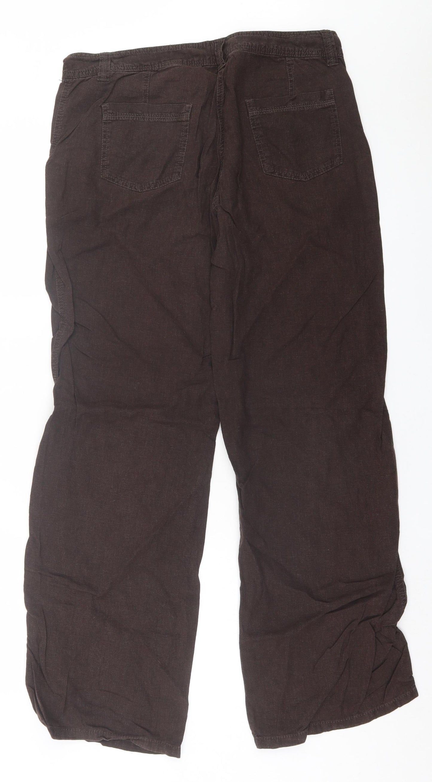 Marks and Spencer Womens Brown Linen Trousers Size 14 L32 in Regular Button