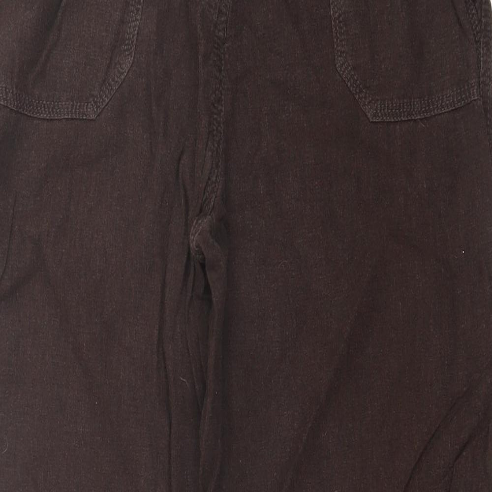 Marks and Spencer Womens Brown Linen Trousers Size 14 L32 in Regular Button