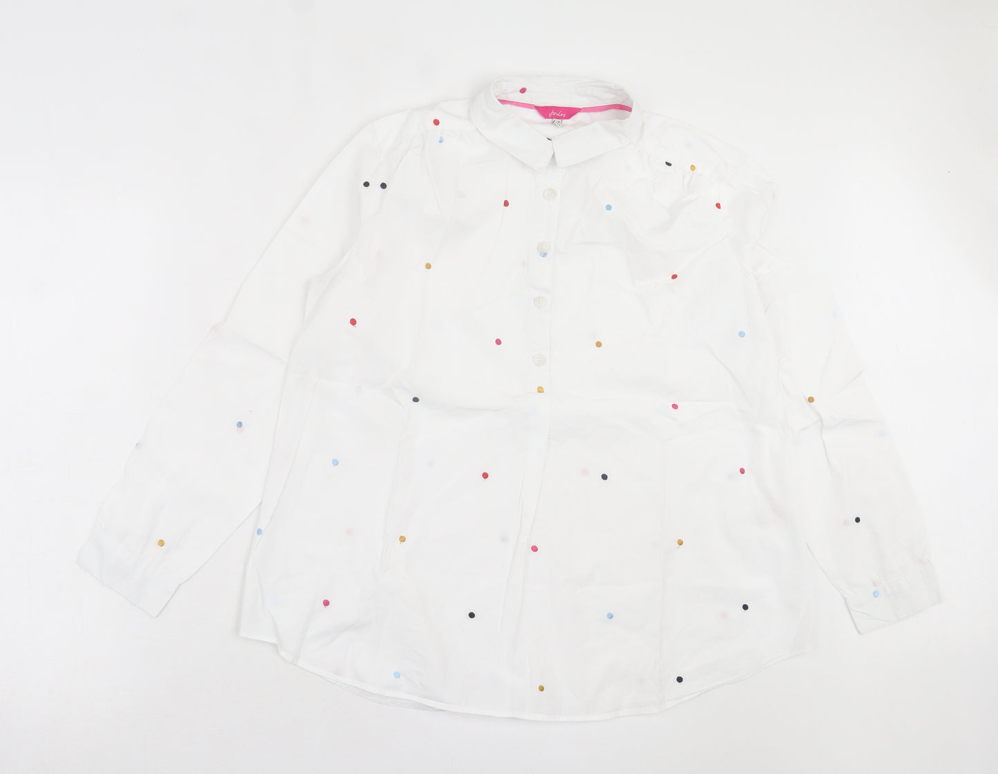 Joules Womens White Polka Dot Cotton Basic Button-Up Size 14 Collared