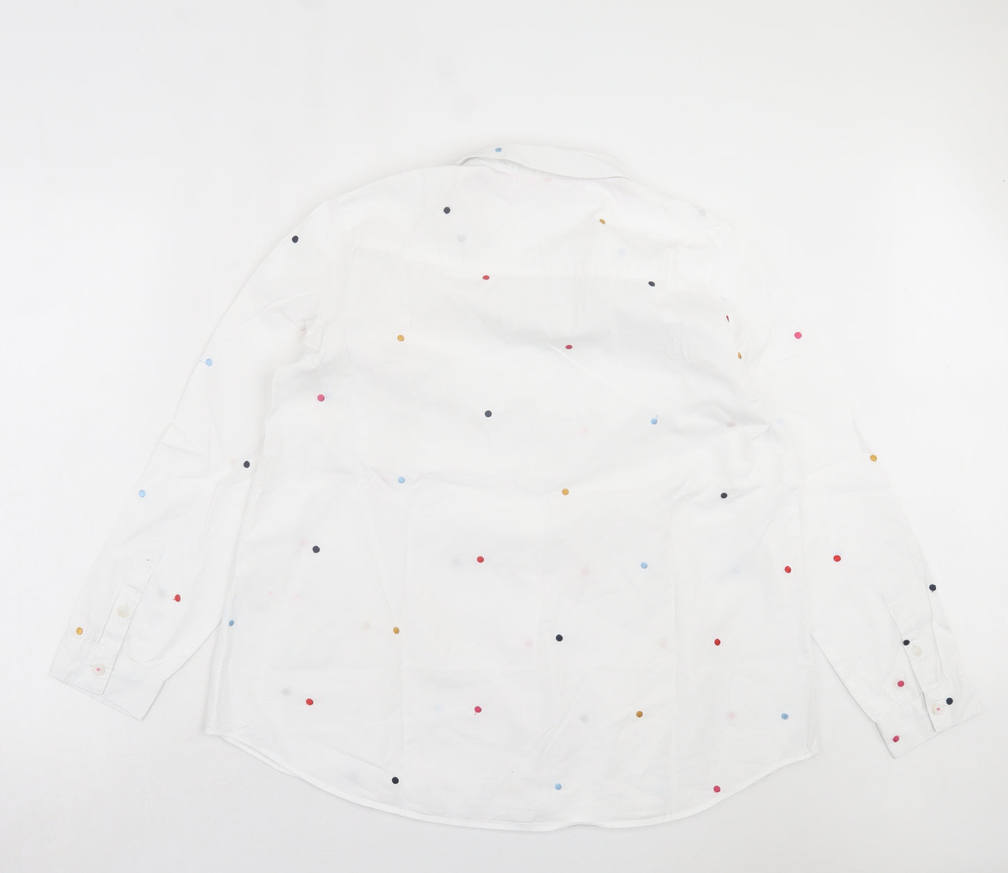 Joules Womens White Polka Dot Cotton Basic Button-Up Size 14 Collared