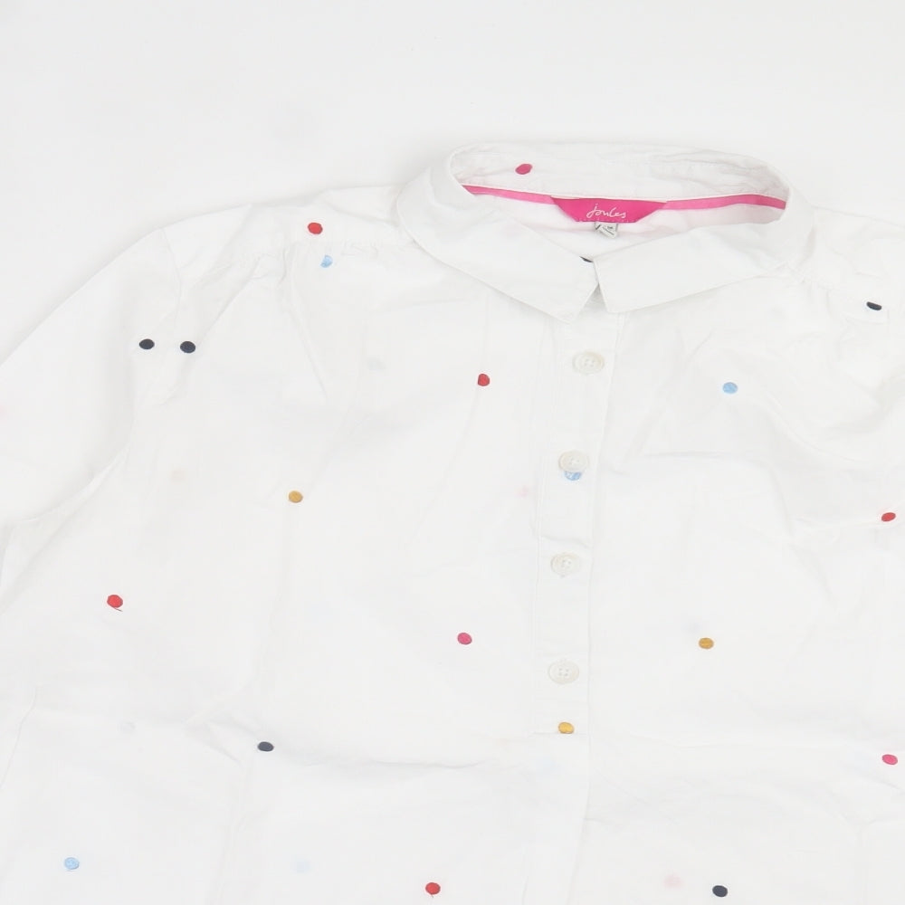 Joules Womens White Polka Dot Cotton Basic Button-Up Size 14 Collared