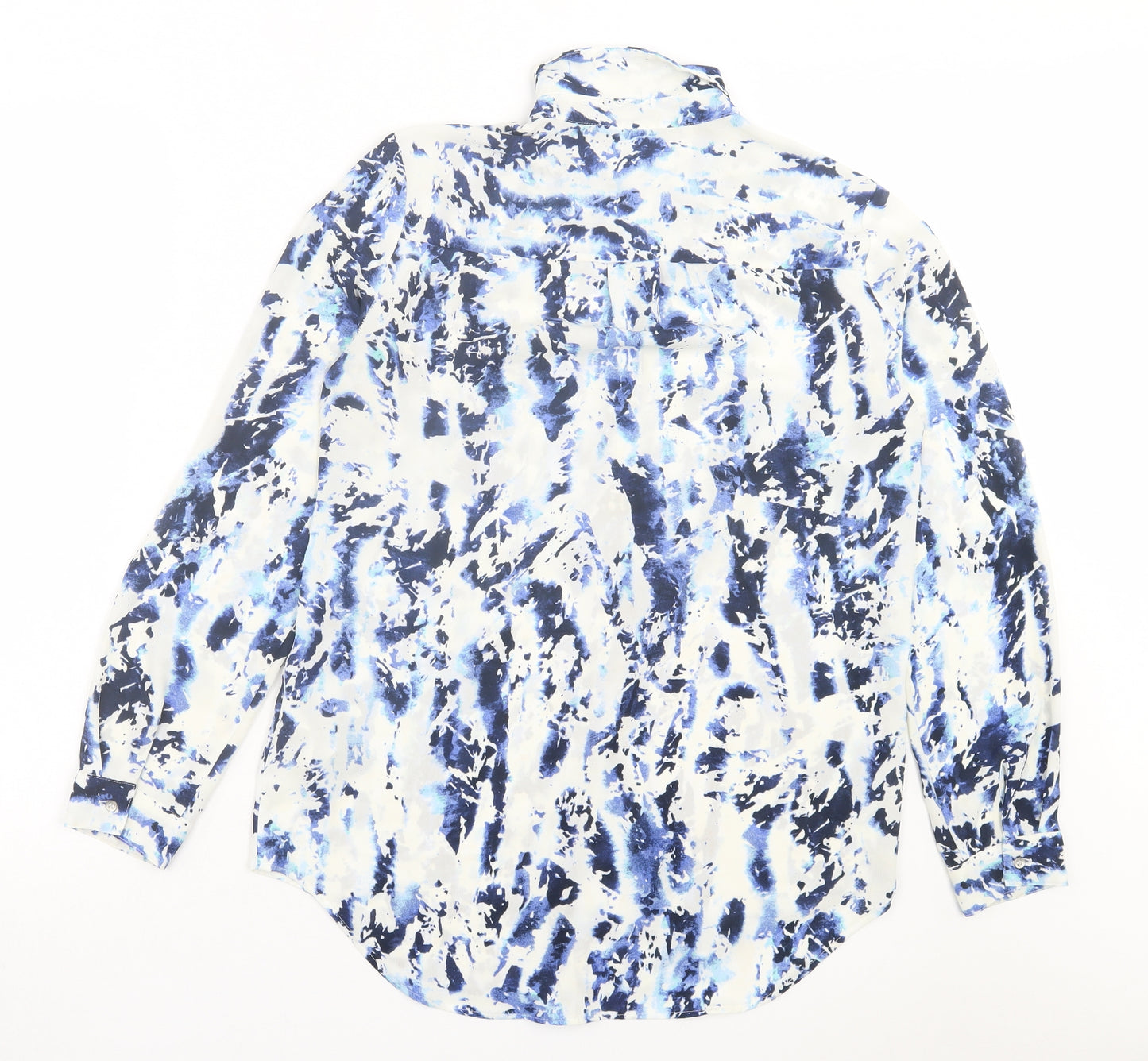 Marks and Spencer Womens Blue Geometric Polyester Basic Blouse Size 8 Collared