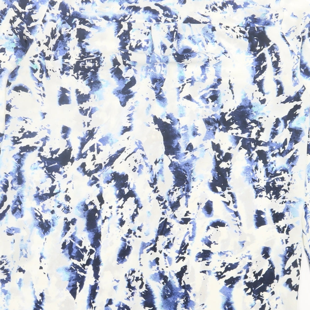 Marks and Spencer Womens Blue Geometric Polyester Basic Blouse Size 8 Collared