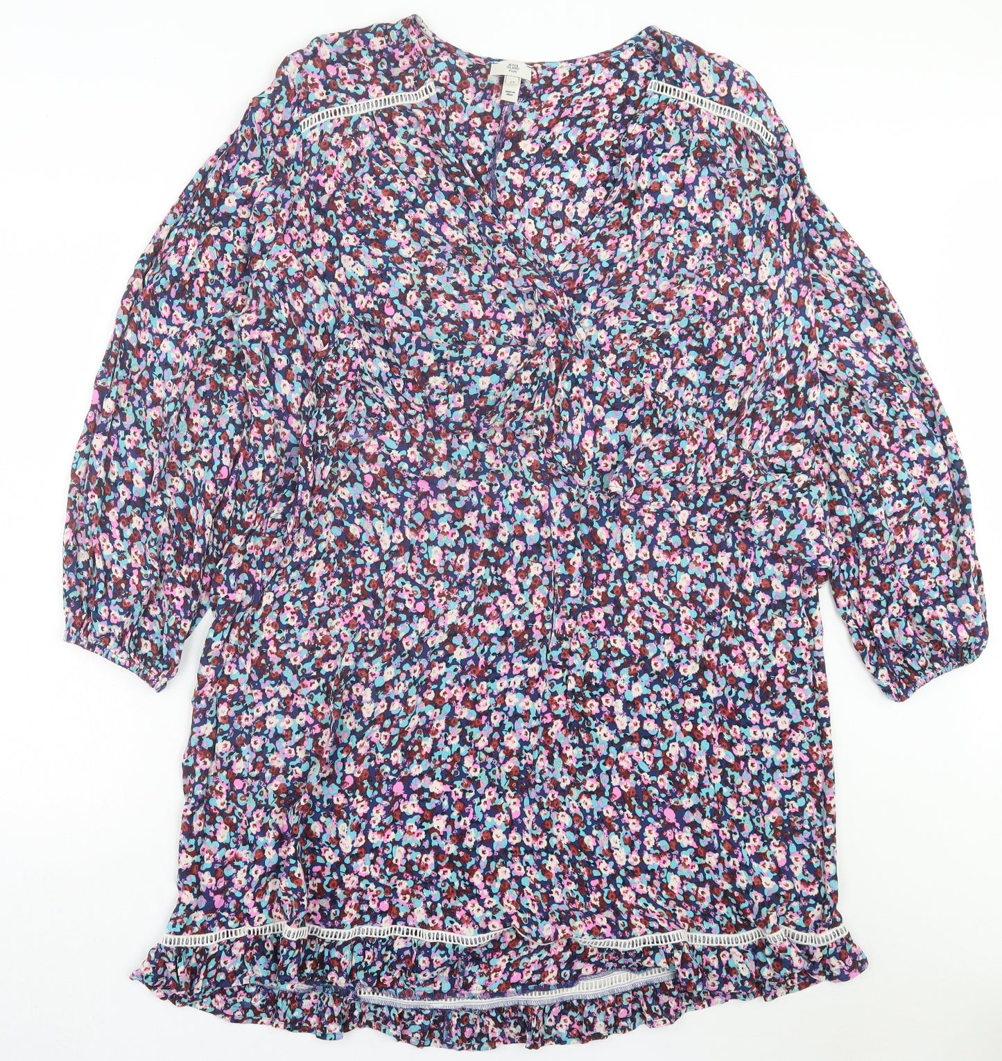 River Island Womens Multicoloured Floral Viscose A-Line Size 24 V-Neck Pullover