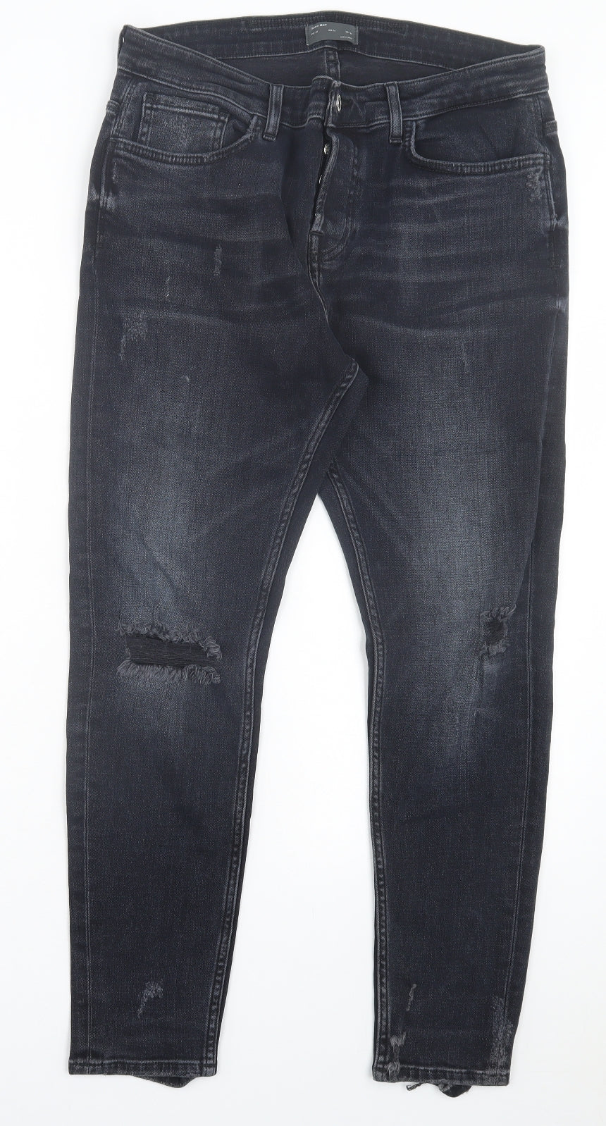 Zara Mens Black Cotton Skinny Jeans Size 34 in L28 in Regular Button