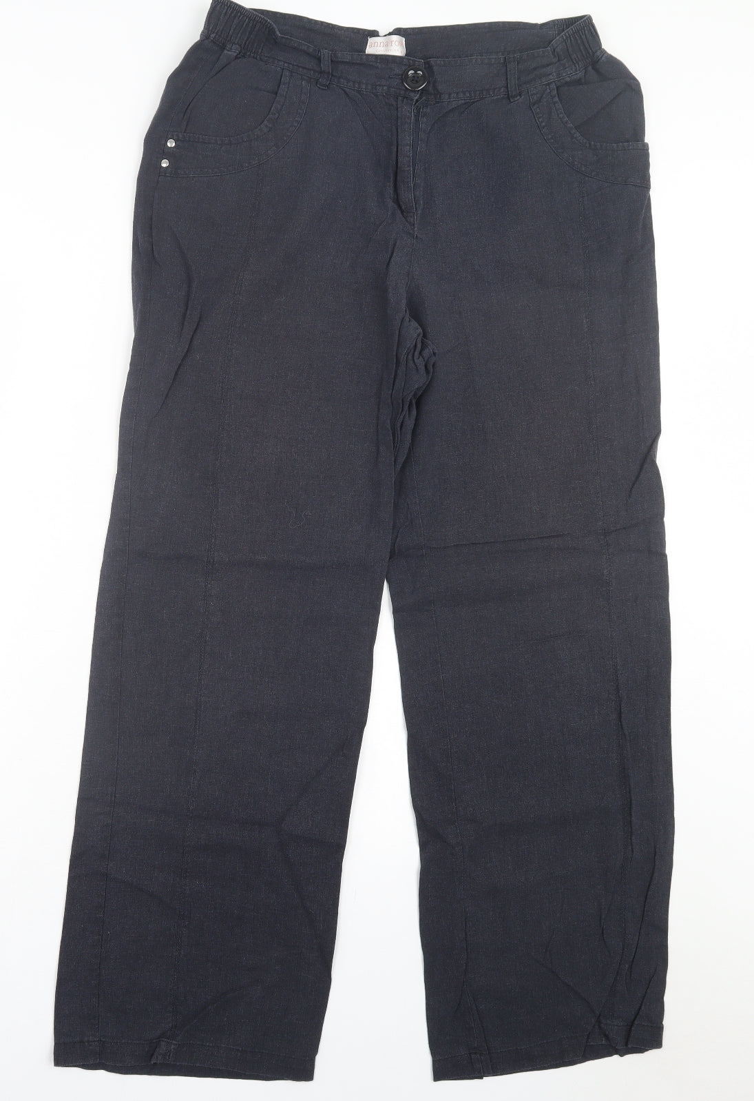 Anna Rose Womens Grey Linen Trousers Size 14 L31 in Regular Button