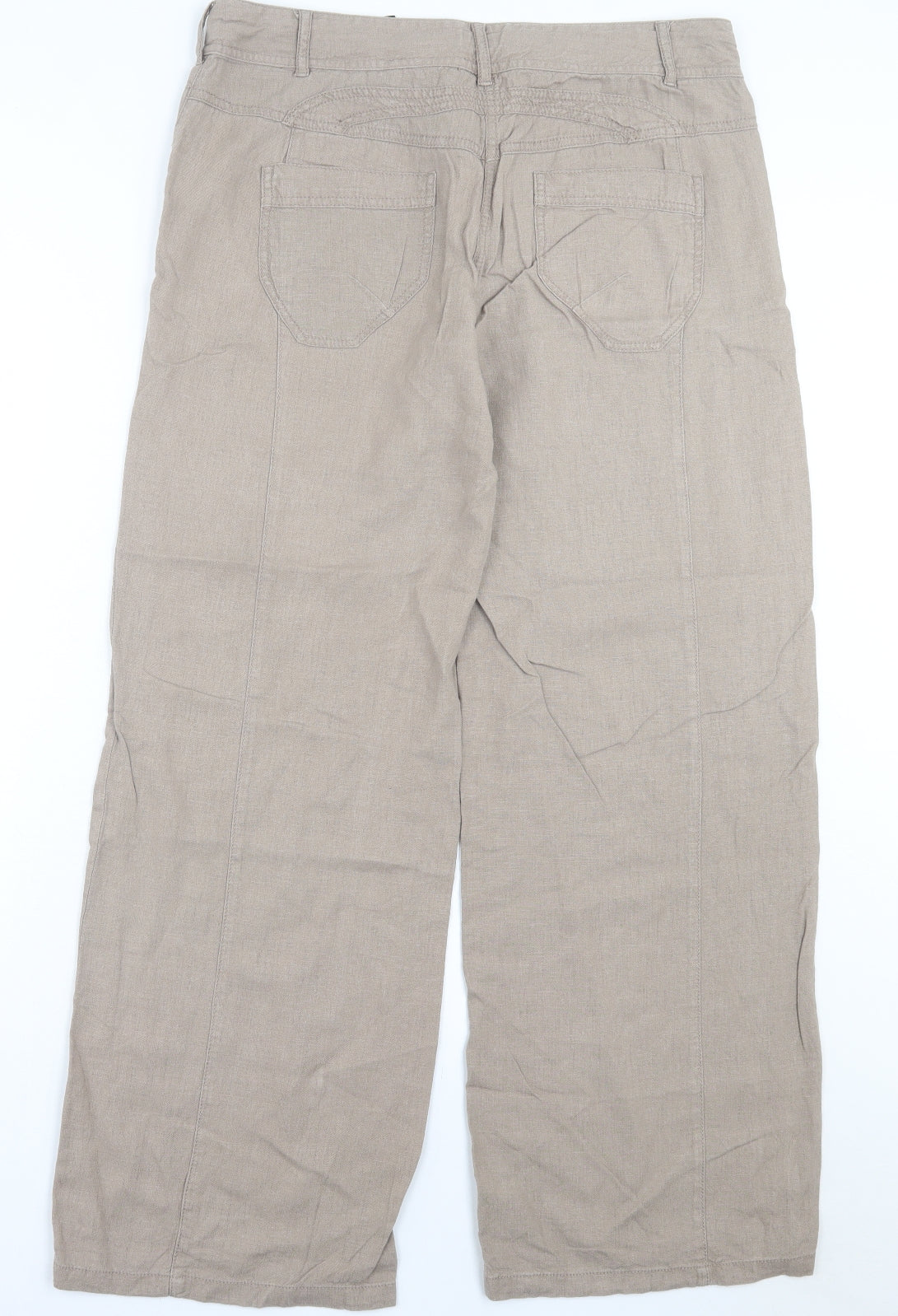 NEXT Womens Beige Linen Trousers Size 14 L32 in Regular Drawstring