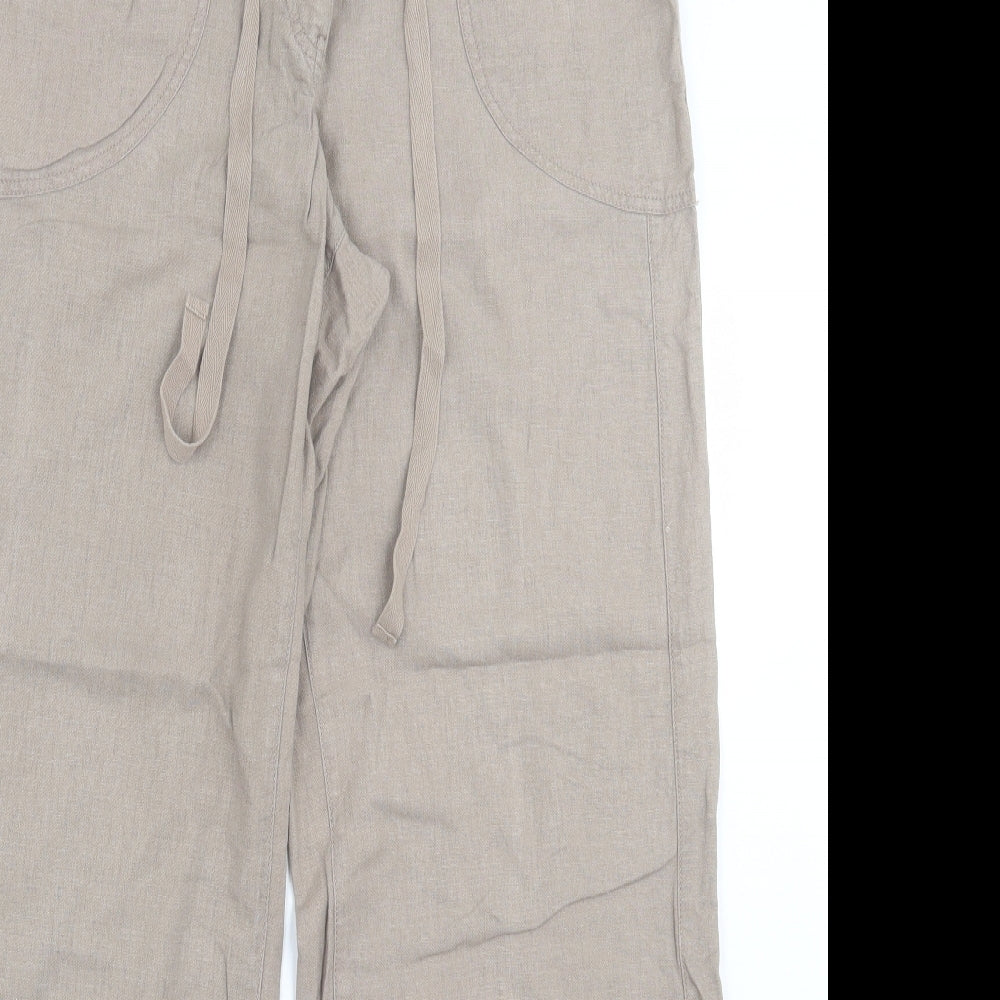 NEXT Womens Beige Linen Trousers Size 14 L32 in Regular Drawstring