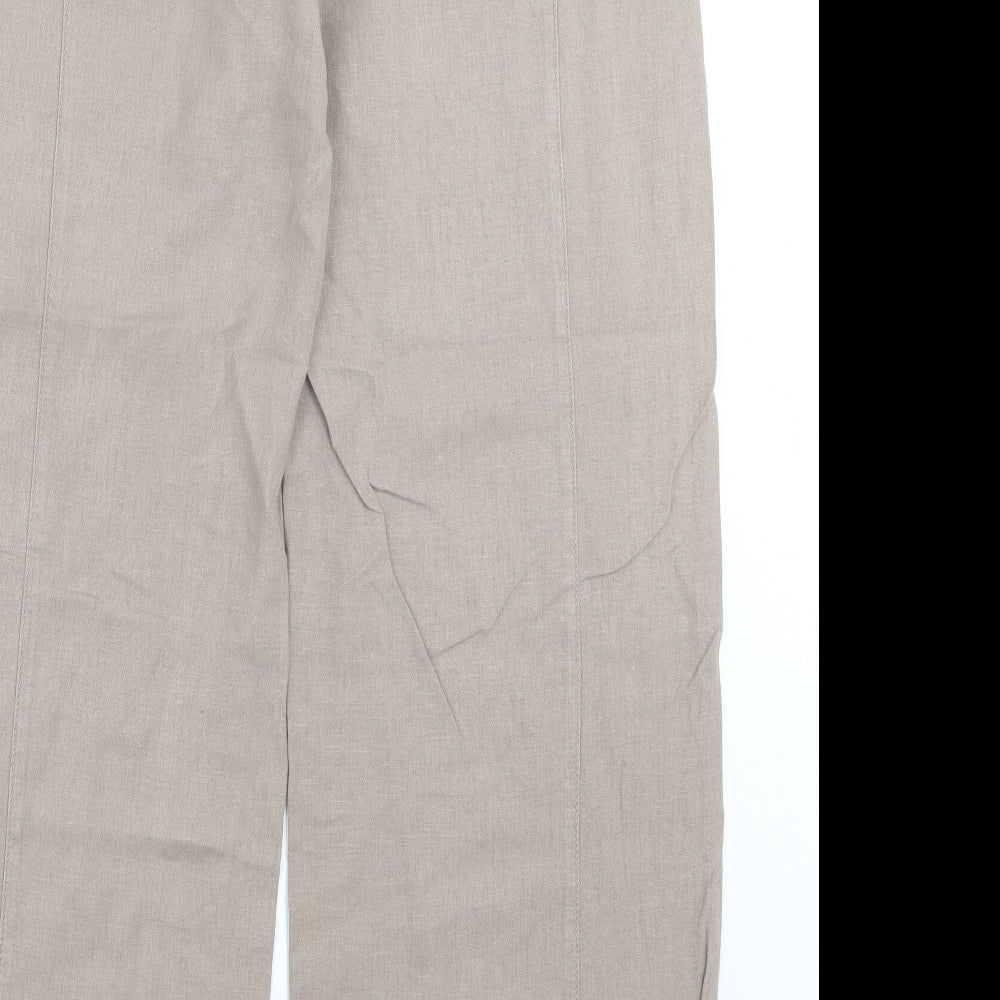 NEXT Womens Beige Linen Trousers Size 14 L32 in Regular Drawstring