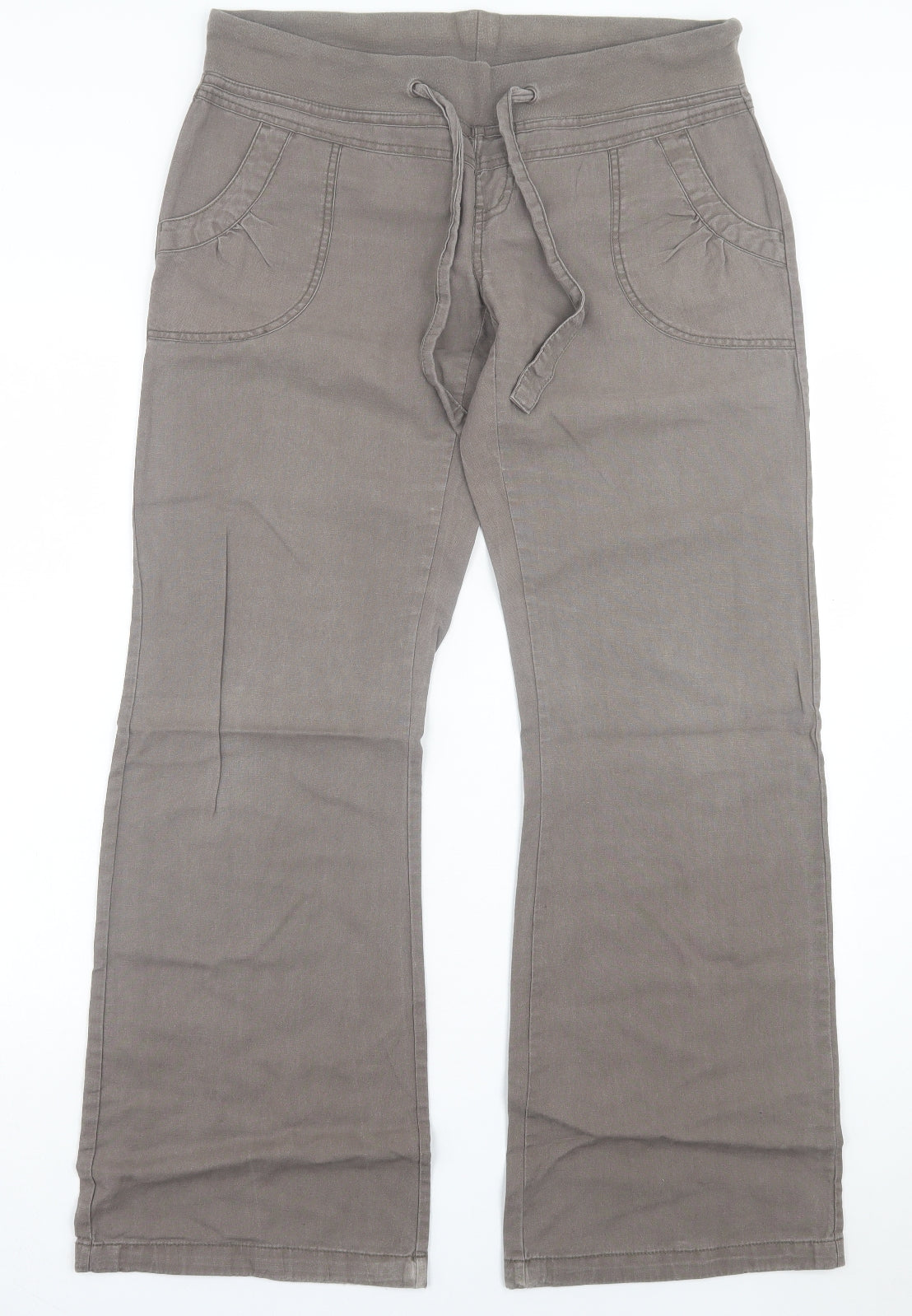 VERO MODA Womens Brown Linen Trousers Size 12 L32 in Regular Drawstring