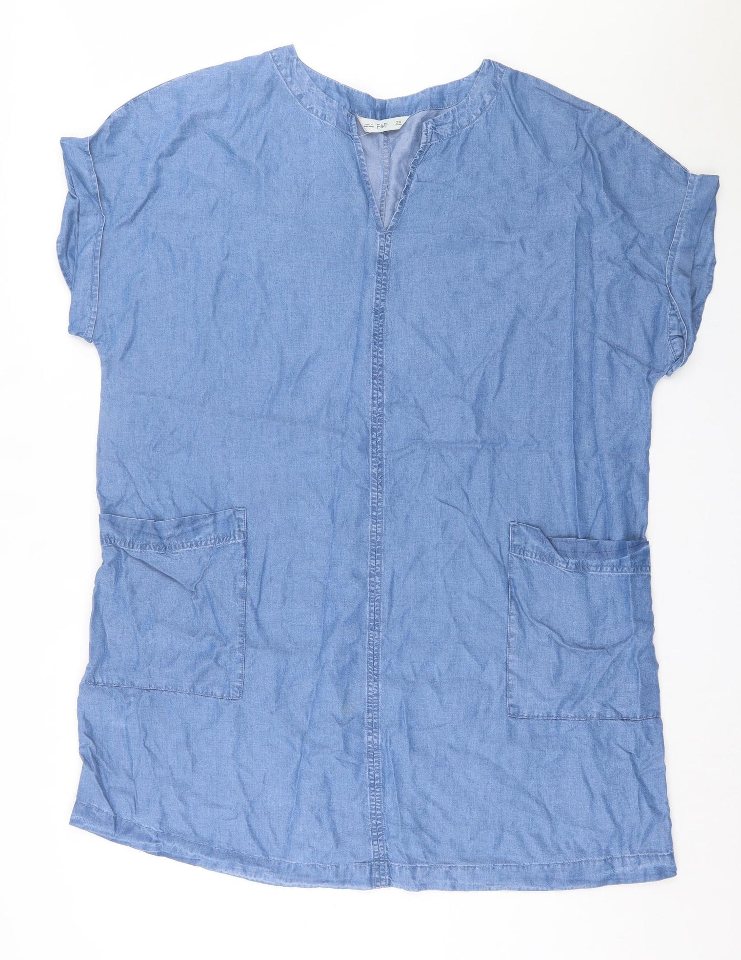 F&F Womens Blue Lyocell A-Line Size 22 V-Neck Pullover