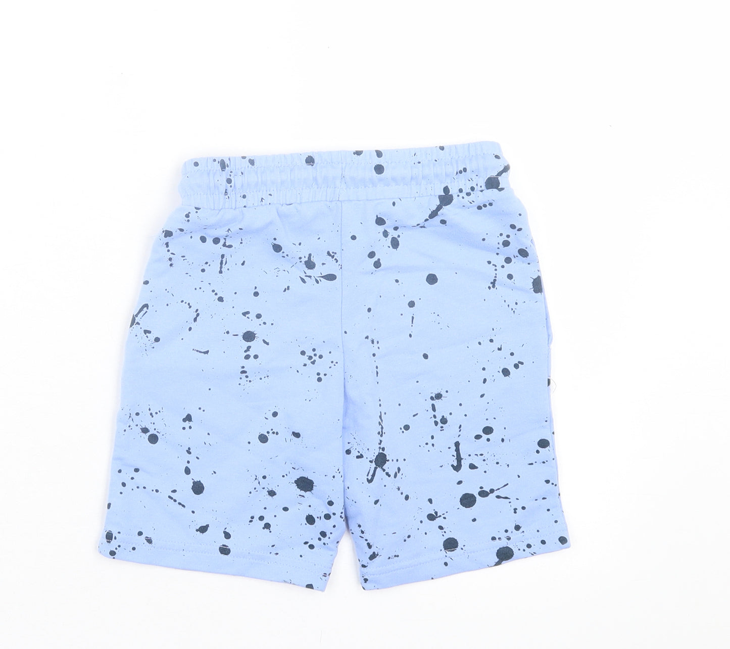 Dunnes Stores Boys Blue Geometric Cotton Sweat Shorts Size 5-6 Years Regular Drawstring - Paint Splatter
