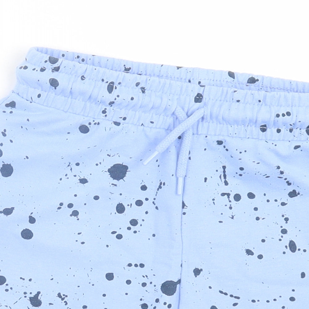 Dunnes Stores Boys Blue Geometric Cotton Sweat Shorts Size 5-6 Years Regular Drawstring - Paint Splatter
