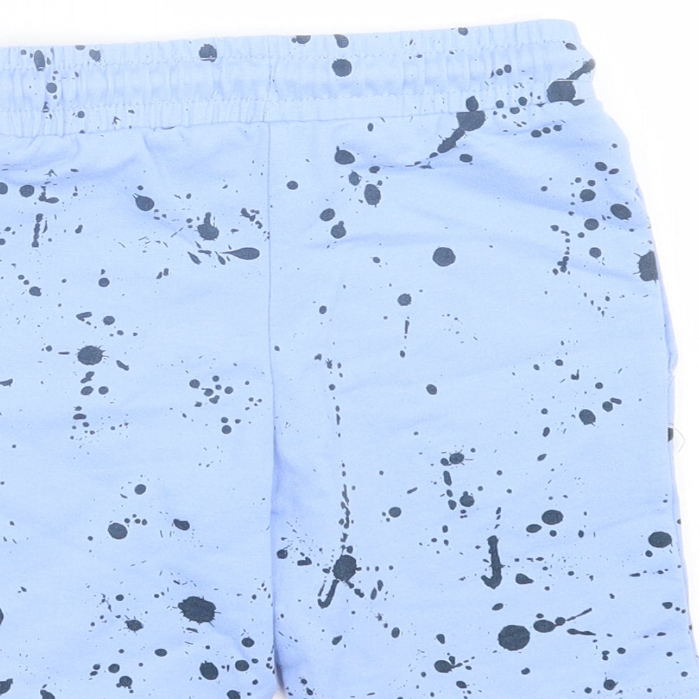 Dunnes Stores Boys Blue Geometric Cotton Sweat Shorts Size 5-6 Years Regular Drawstring - Paint Splatter