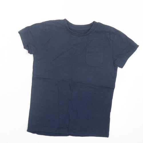Dunnes Stores Boys Blue Cotton Basic T-Shirt Size 5-6 Years Crew Neck Pullover - Pocket Detail