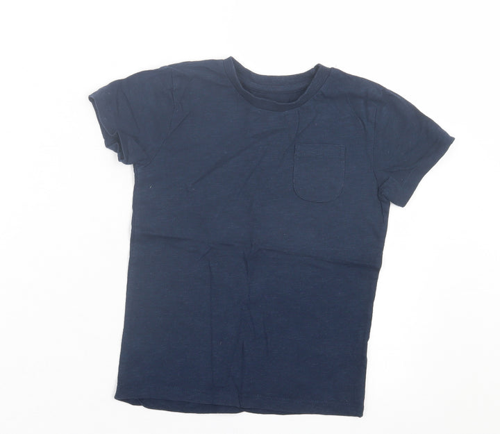 Dunnes Stores Boys Blue Cotton Basic T-Shirt Size 5-6 Years Crew Neck Pullover - Pocket Detail