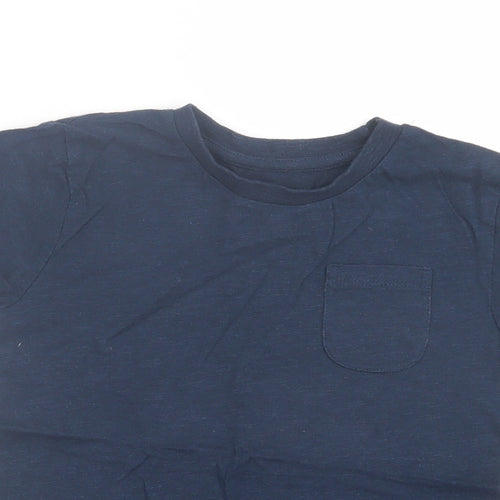 Dunnes Stores Boys Blue Cotton Basic T-Shirt Size 5-6 Years Crew Neck Pullover - Pocket Detail