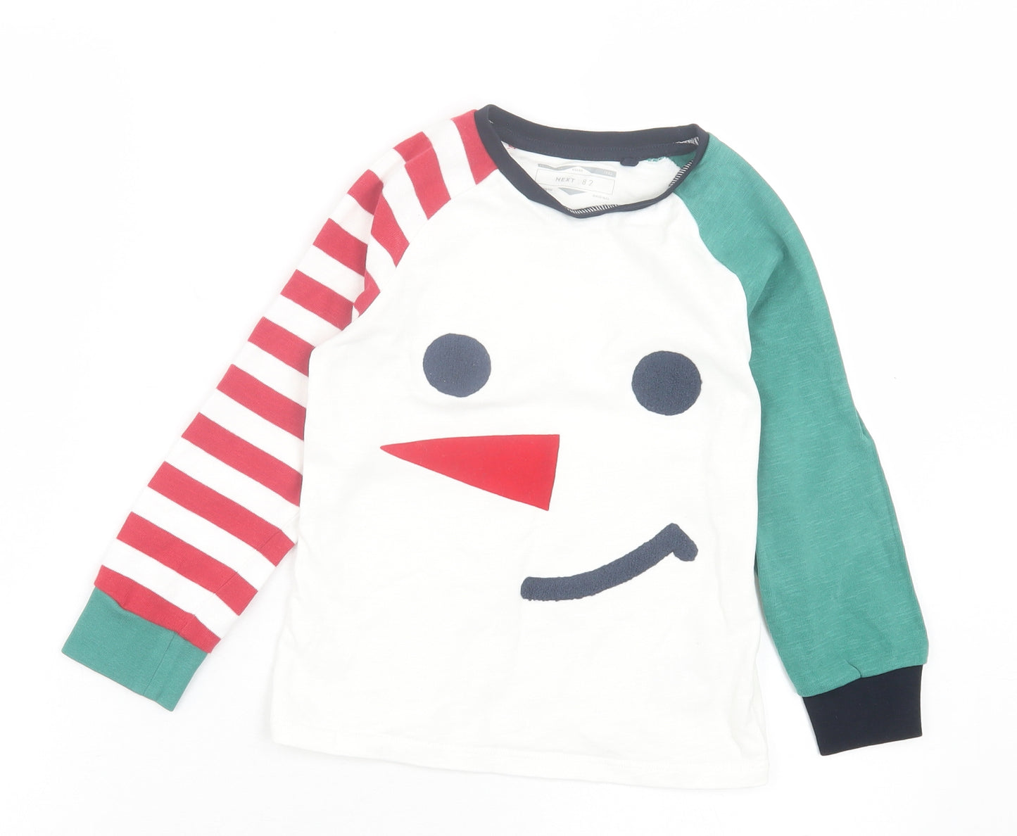 NEXT Boys Multicoloured Striped Cotton Basic Casual Size 5-6 Years Crew Neck Pullover - Christmas Snowman