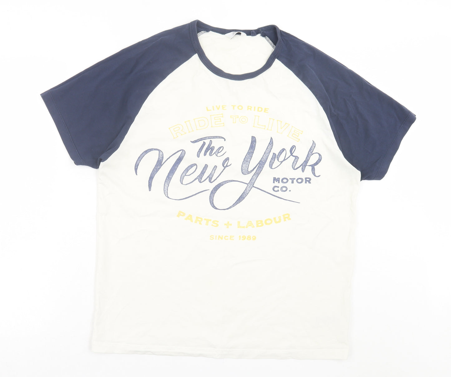 NEXT Mens White Cotton T-Shirt Size XL Crew Neck - New York