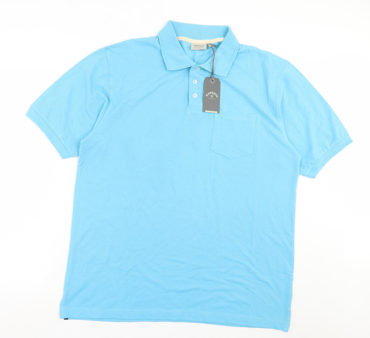Haworth Mens Blue Cotton Polo Size XL Collared Button