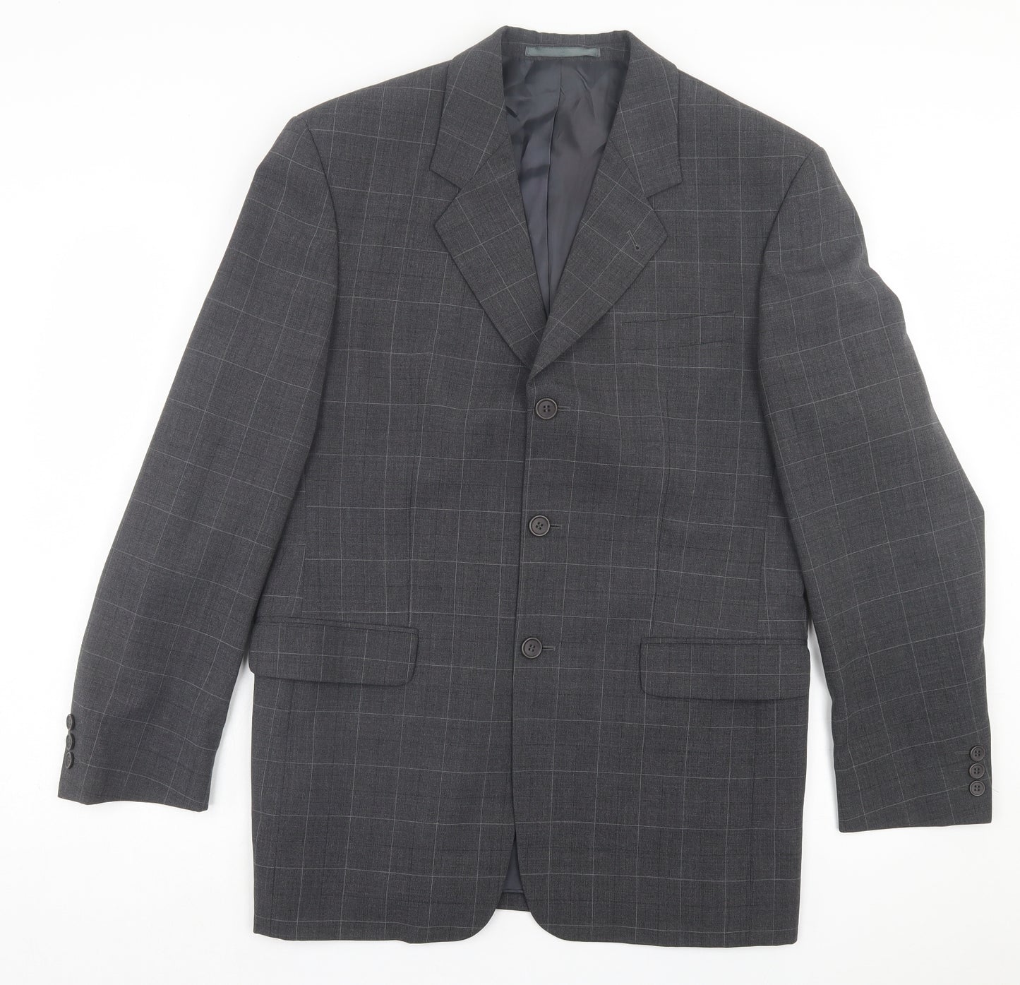 Preworn Mens Grey Plaid Wool Jacket Suit Jacket Size 40
