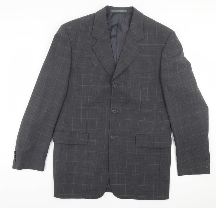 Preworn Mens Grey Plaid Wool Jacket Suit Jacket Size 40
