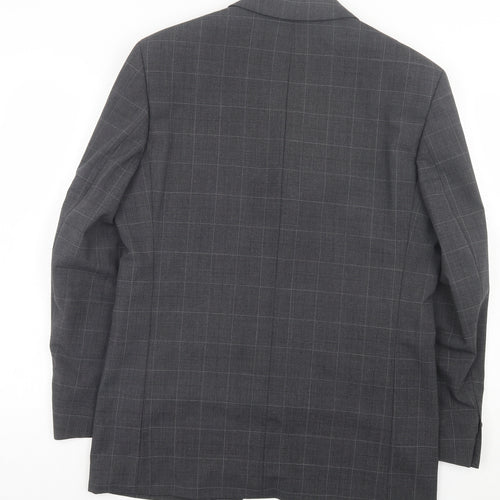 Preworn Mens Grey Plaid Wool Jacket Suit Jacket Size 40