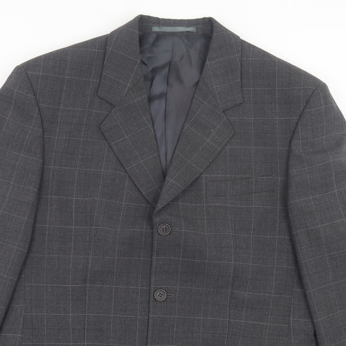 Preworn Mens Grey Plaid Wool Jacket Suit Jacket Size 40