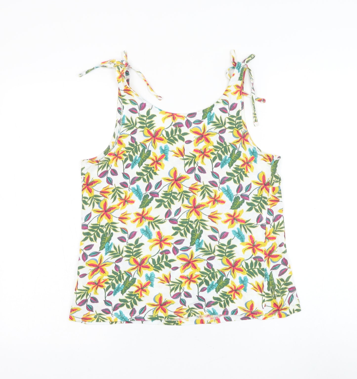 Papaya Womens White Floral Cotton Basic Tank Size 10 Round Neck