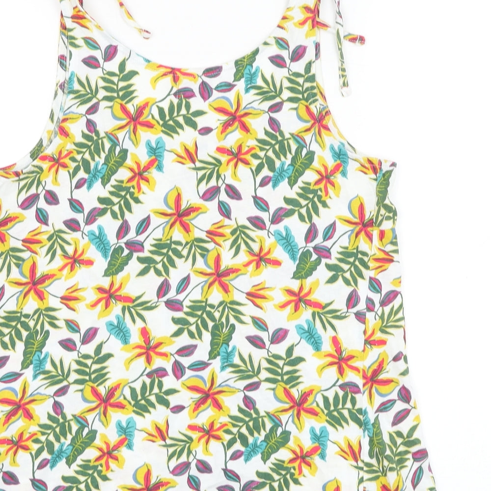 Papaya Womens White Floral Cotton Basic Tank Size 10 Round Neck