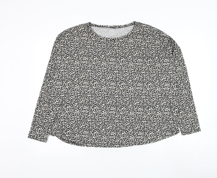 New Look Womens Ivory Round Neck Animal Print Polyester Pullover Jumper Size S - Leopard Print