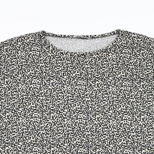 New Look Womens Ivory Round Neck Animal Print Polyester Pullover Jumper Size S - Leopard Print