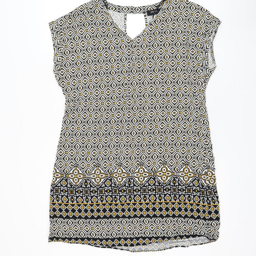 Papaya Womens White Geometric Viscose Shift Size 10 V-Neck Pullover