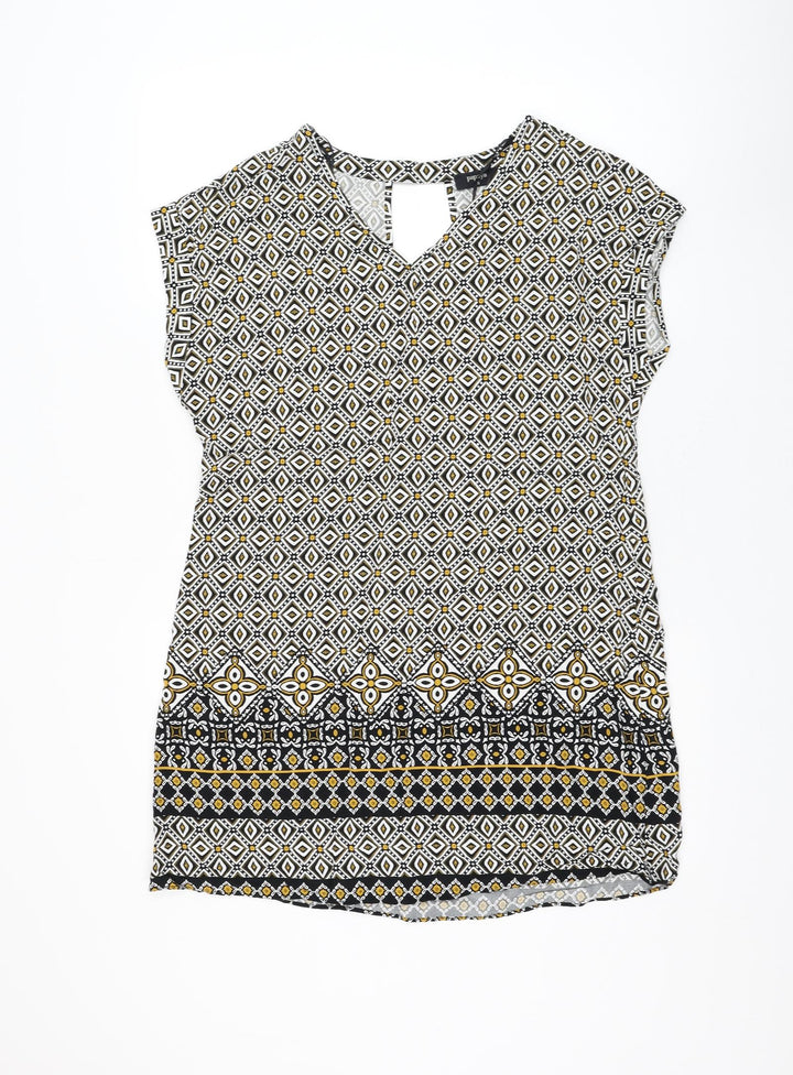 Papaya Womens White Geometric Viscose Shift Size 10 V-Neck Pullover