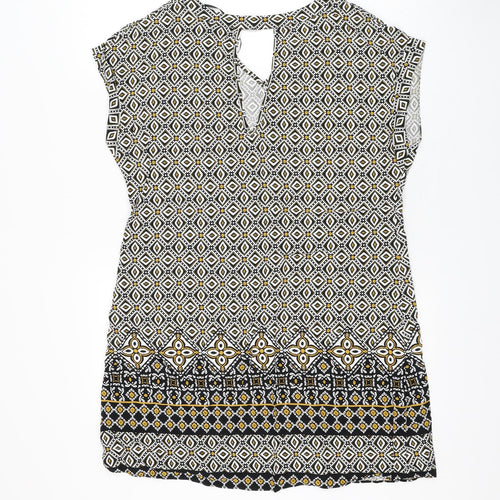 Papaya Womens White Geometric Viscose Shift Size 10 V-Neck Pullover