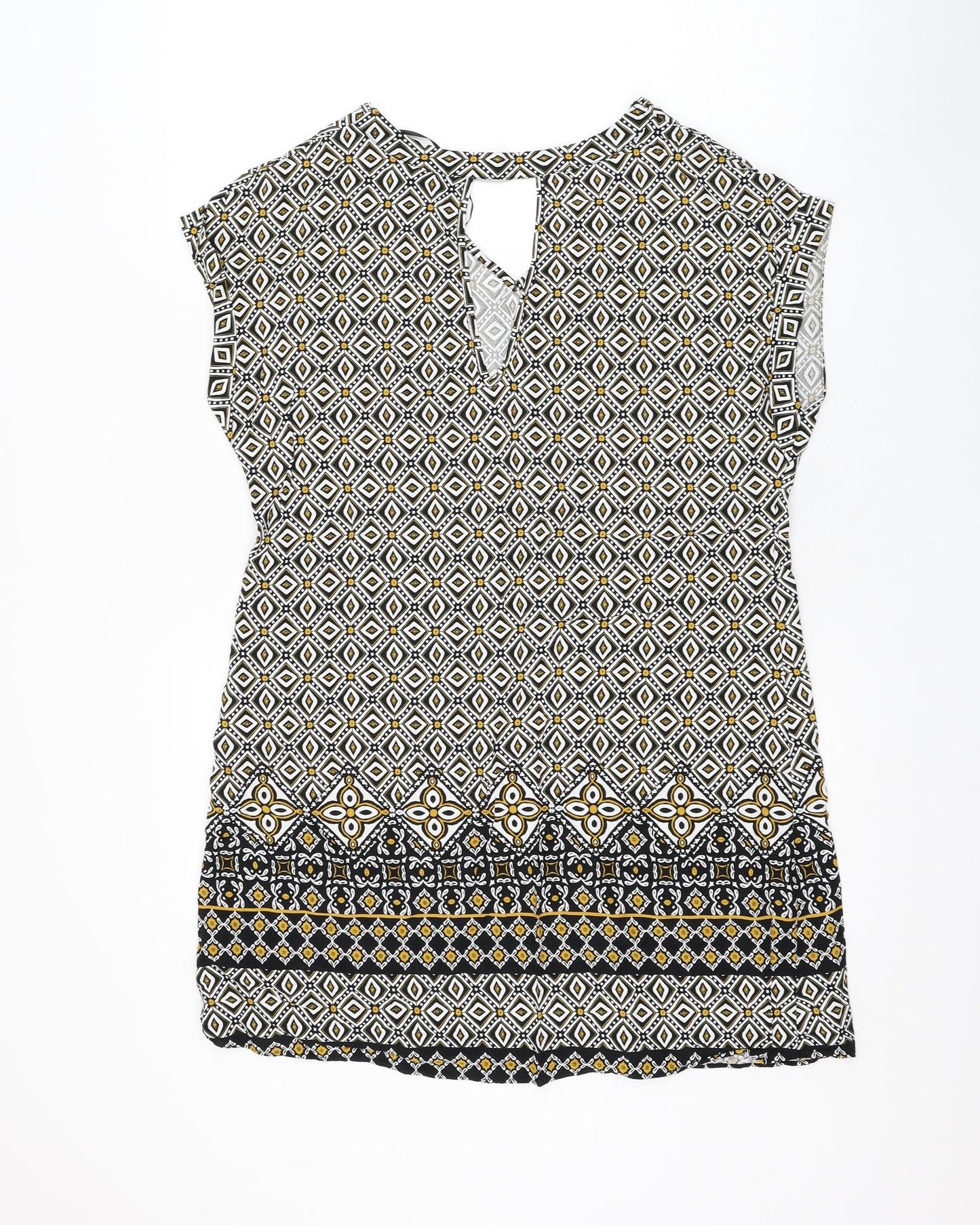 Papaya Womens White Geometric Viscose Shift Size 10 V-Neck Pullover