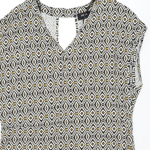 Papaya Womens White Geometric Viscose Shift Size 10 V-Neck Pullover