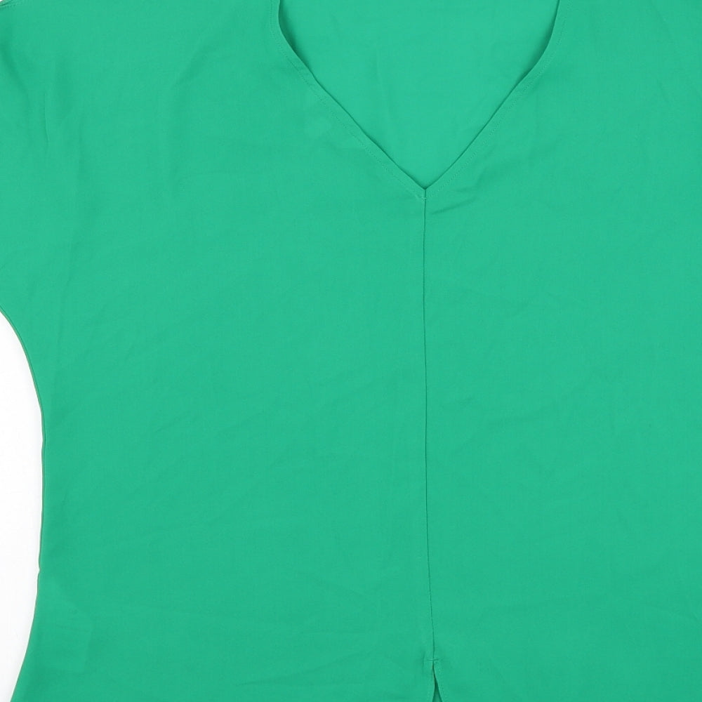 Peacocks Womens Green Polyester Basic Blouse Size 10 Round Neck