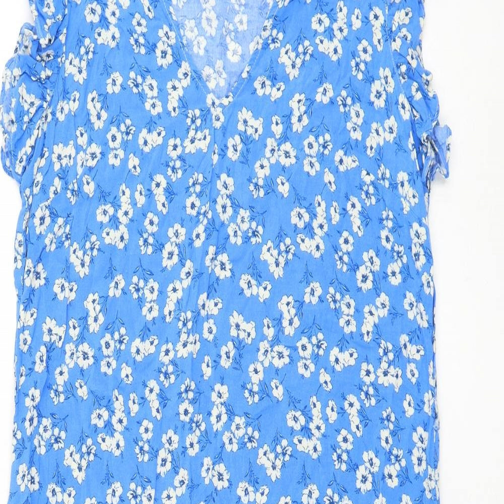 George Womens Blue Floral Viscose Shift Size 18 V-Neck Pullover