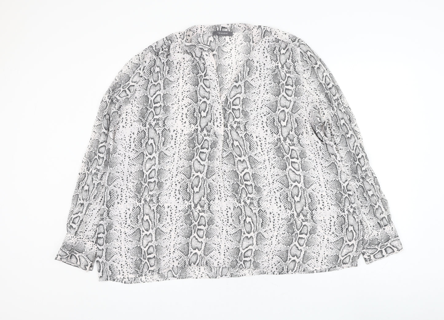 Primark Womens White Animal Print Polyester Basic Blouse Size L V-Neck