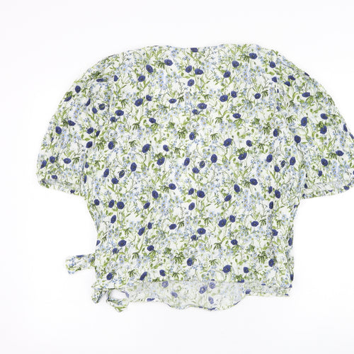 Primark Womens White Floral Cotton Wrap Blouse Size 18 V-Neck