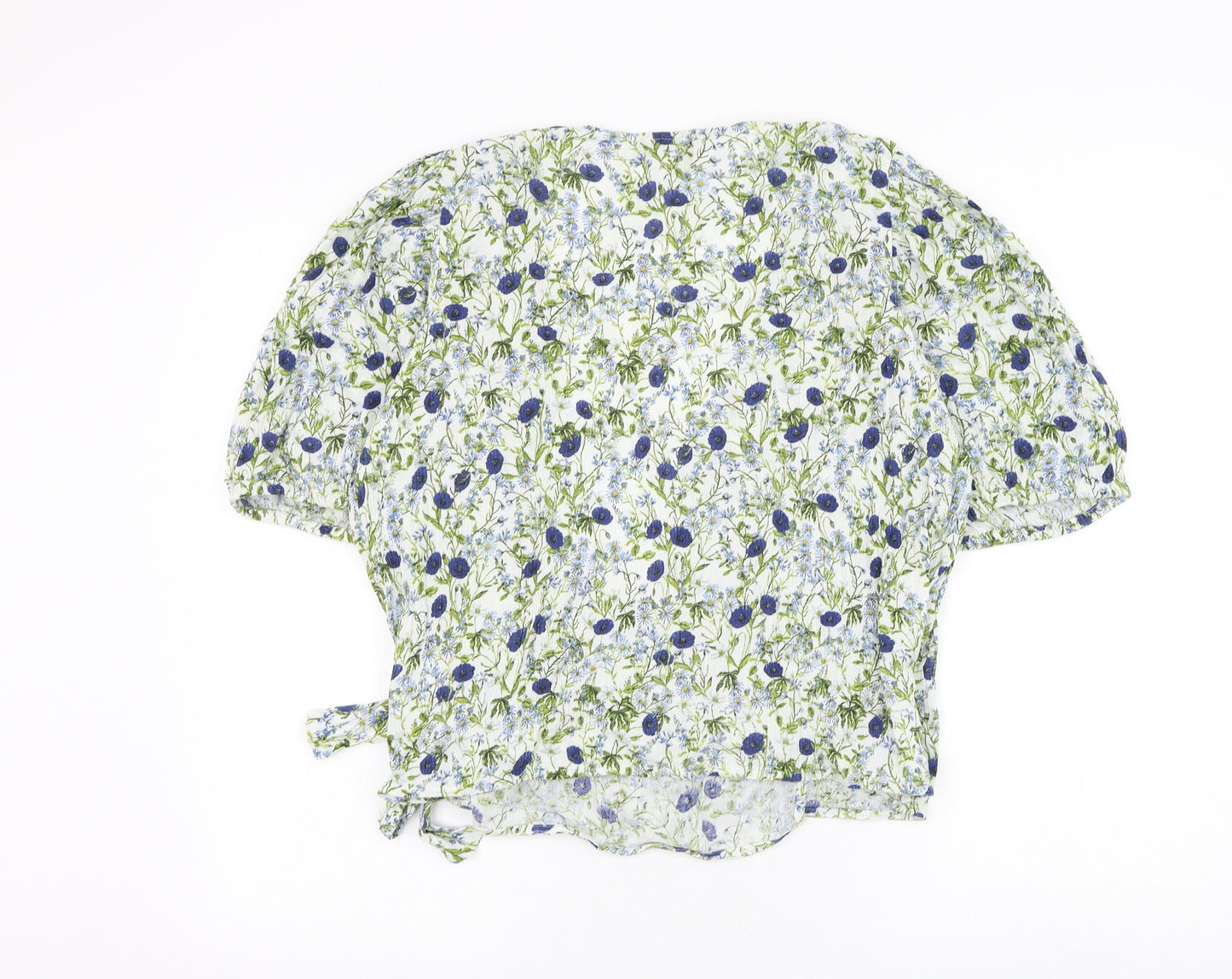 Primark Womens White Floral Cotton Wrap Blouse Size 18 V-Neck