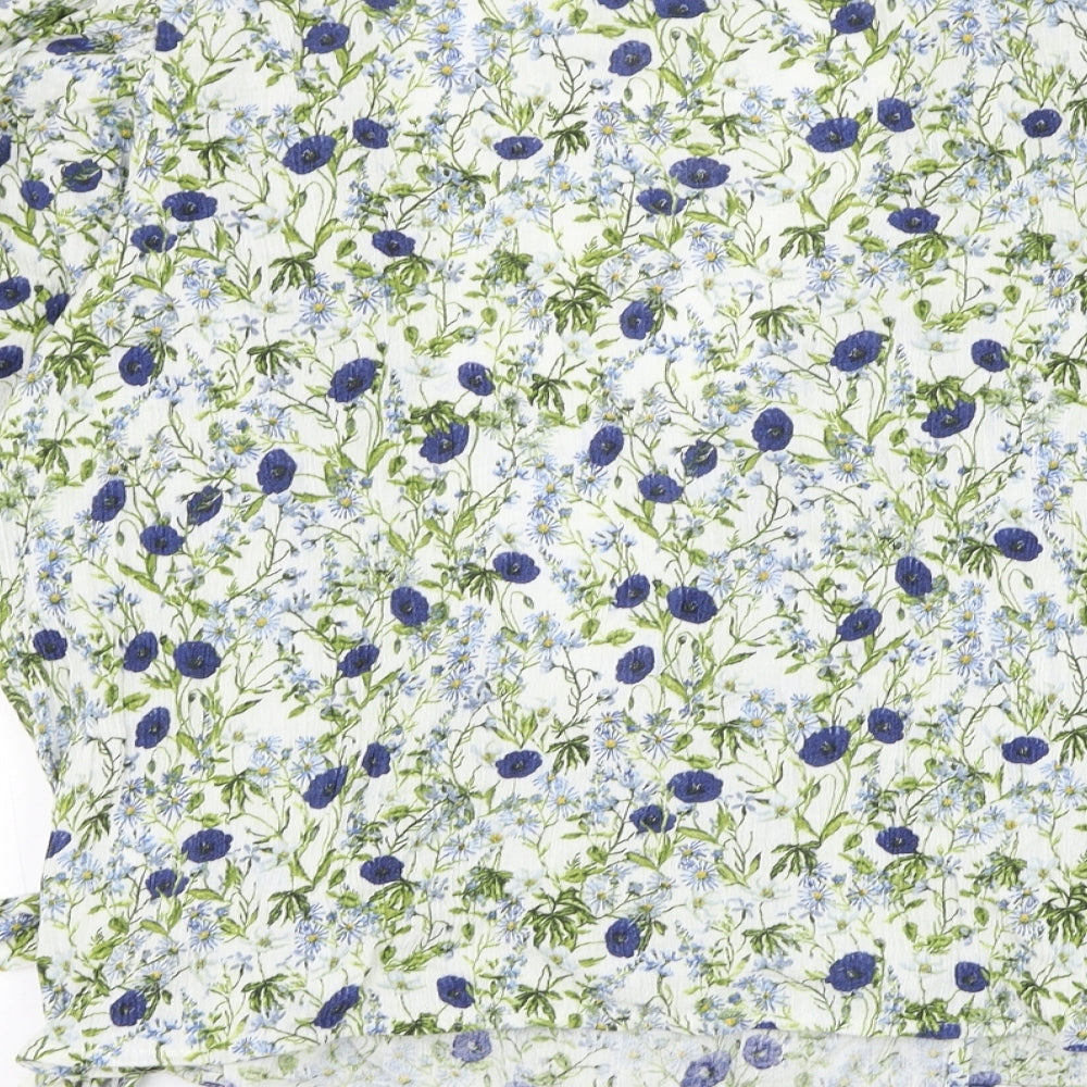 Primark Womens White Floral Cotton Wrap Blouse Size 18 V-Neck