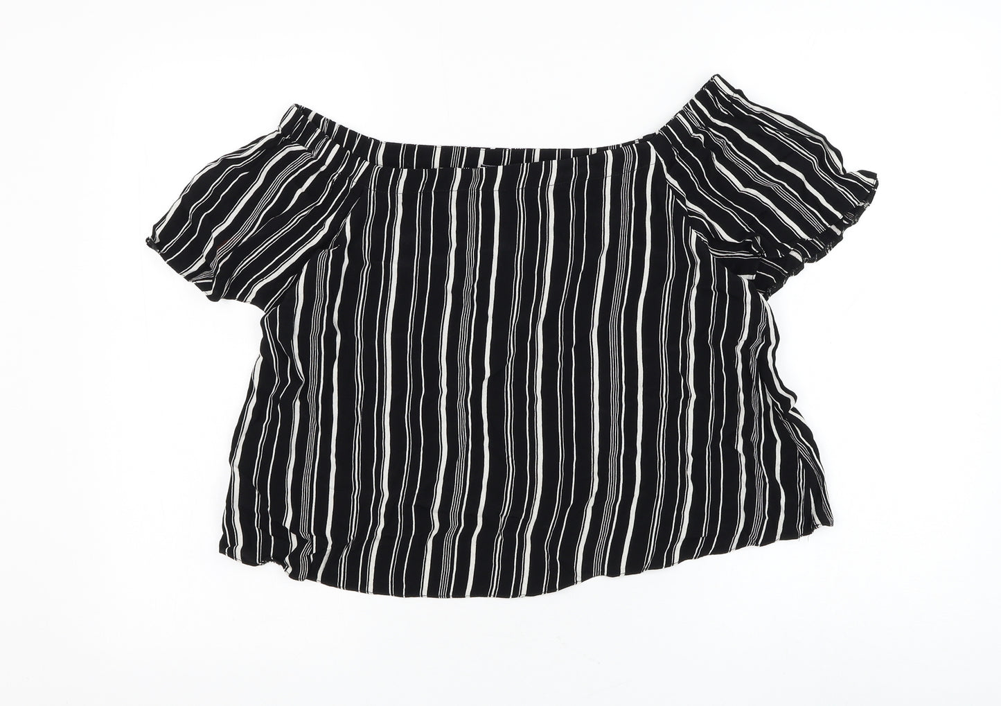 New Look Womens Black Striped Viscose Basic Blouse Size 10 Off the Shoulder