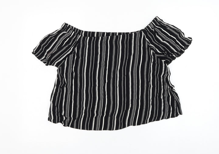 New Look Womens Black Striped Viscose Basic Blouse Size 10 Off the Shoulder