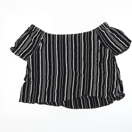 New Look Womens Black Striped Viscose Basic Blouse Size 10 Off the Shoulder