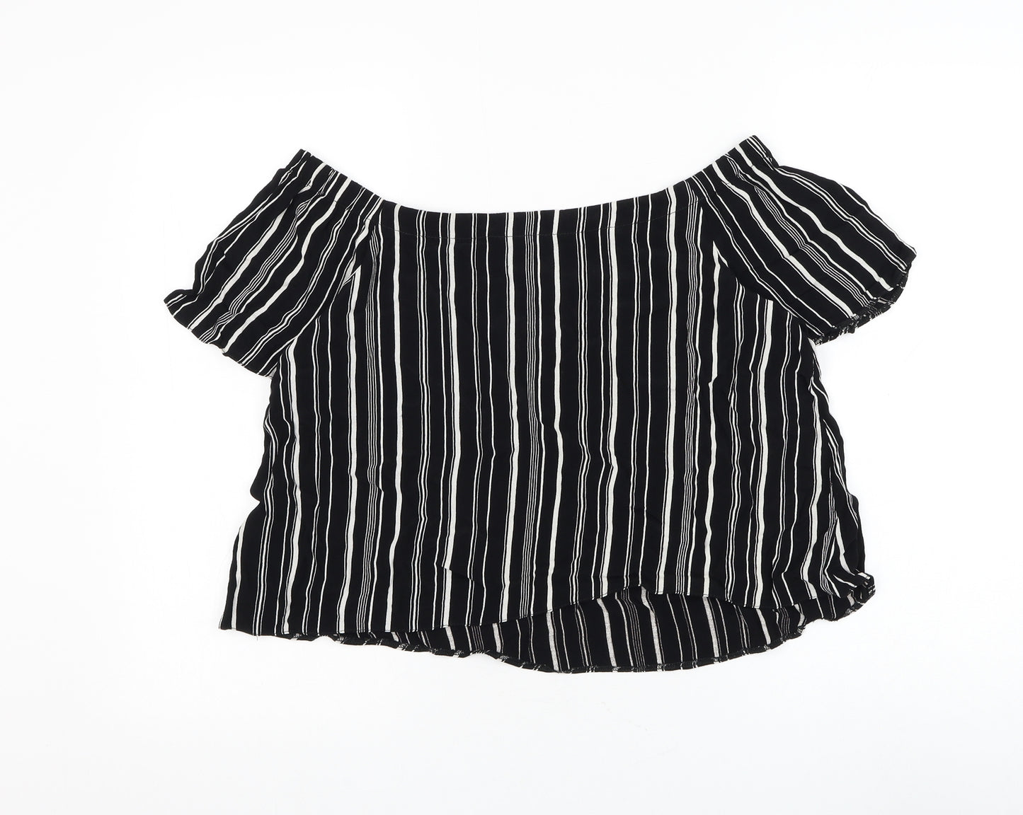 New Look Womens Black Striped Viscose Basic Blouse Size 10 Off the Shoulder