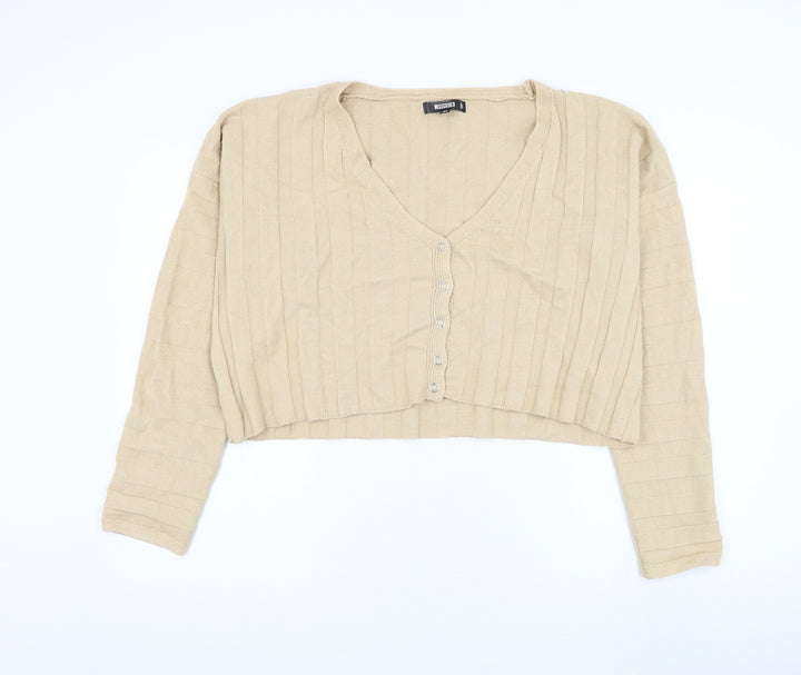 Missguided Womens Beige V-Neck Viscose Cardigan Jumper Size 8