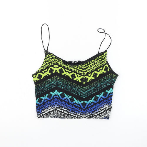 New Look Womens Multicoloured Geometric Cotton Cropped Tank Size 10 Round Neck